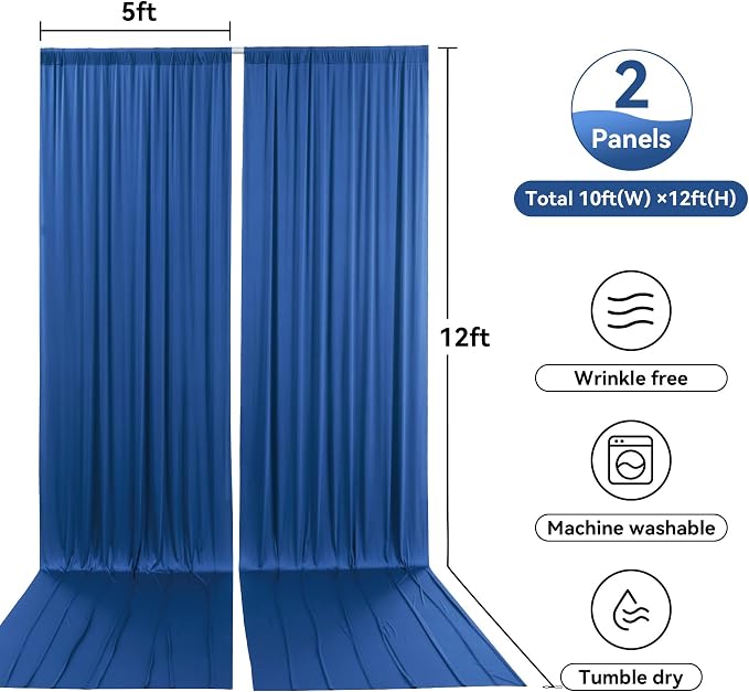 10x12 ft Royal Blue Backdrop Curtain Panels for Wedding Parties, Wrinkle Free Polyester Photo Backdrop Drapes 12 ft Long Back Drop Cloth for Birthday Photography Background Party Backdrop