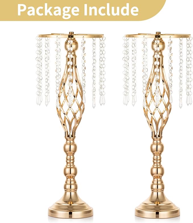 Nuptio 2 Pcs Crystal Flower Stand Wedding Centerpieces for Tables, 21.7in/55cm Tall Elegant Metal Flower Arrangement Stand, Tabletop Metal Flower Vase for Wedding Party Dinner Event Hotel Home Decor