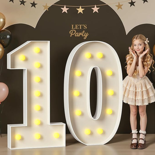 Mixifox 10 Light up Numbers 4 Feet Tall, 10 Marquee Numbers for Party, 10th Birthday Decorations, Big 10 Sign with Light for Anniversary, Birthday Backdrop Decor