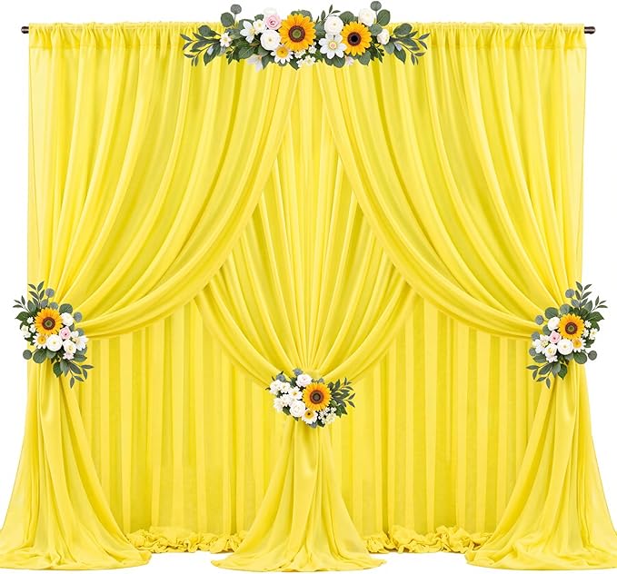30ft x 10ft Yellow Backdrop Curtain Drapes, Wrinkle-Free Sheer Chiffon Fabric Photo Backgroud Panels for Wedding Arch Party Ceremony Stage Photography Decoration