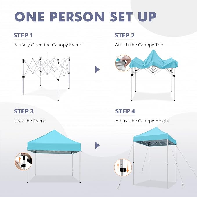5x5 Pop Up Canopy Tent, Instant Portable Beach Canopy, Outdoor Tent with Carry Bag for Camping, Sports, Tailgating, Events, Light Blue