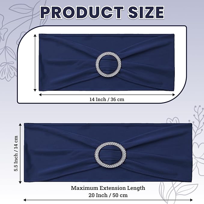 VDS - Navy Blue | Spandex Chair Sashes Bows | 250 PCS | Stretch Elastic Banquet Universal Folding Chair Band Tie with Silver Buckle Slider for Wedding Party Conference Celebration Event Decoration