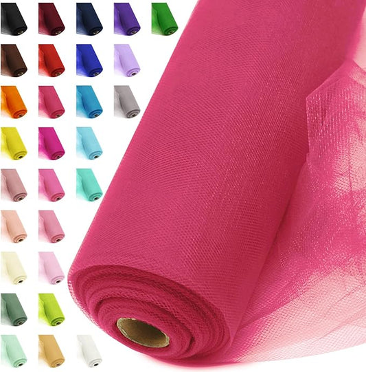 54" by 20 Yards Red Tulle Fabric Rolls - Tutu Spool Bolt for DIY Wedding Decoration, Baby Shower Tutu Skirt, Gift Wrapping - Large Matte Tulle, Roll Packaging (Fluorescent Red)