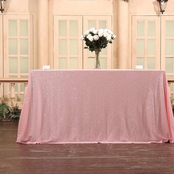 Juya Delight 50" x 80" Pink Sequin Tablecloth Rectangle for Wedding Birthday Party Festival Ceremony Cake Dessert Table