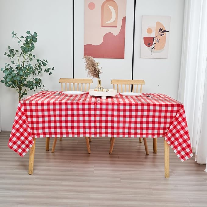 Plastic Tablecloth Roll – 54" x 100' Plastic Tablecloths for Parties Disposable with Cutter Box - Cut to Size Disposable Tablecloth for Rectangle & Round (Gingham-Red)