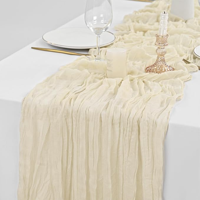 20 Pack Ivory Table Runner 10Ft Cheesecloth Table Runner Boho Gauze Cheese Cloth Table Runners Romantic Long Sheer Fabric Cream Table Runners for Wedding Party Bridal Shower