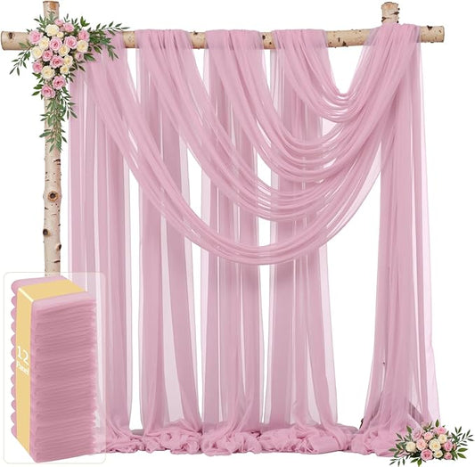 12 Panels Dusty Rose Wedding Arch Draping Fabric 30" x 19ft Wedding Drapes Tulle Drapes for Backdrop Sheer Fabric Backdrop Drapes Decorations Backdrop Curtains for Reception Ceremony Party