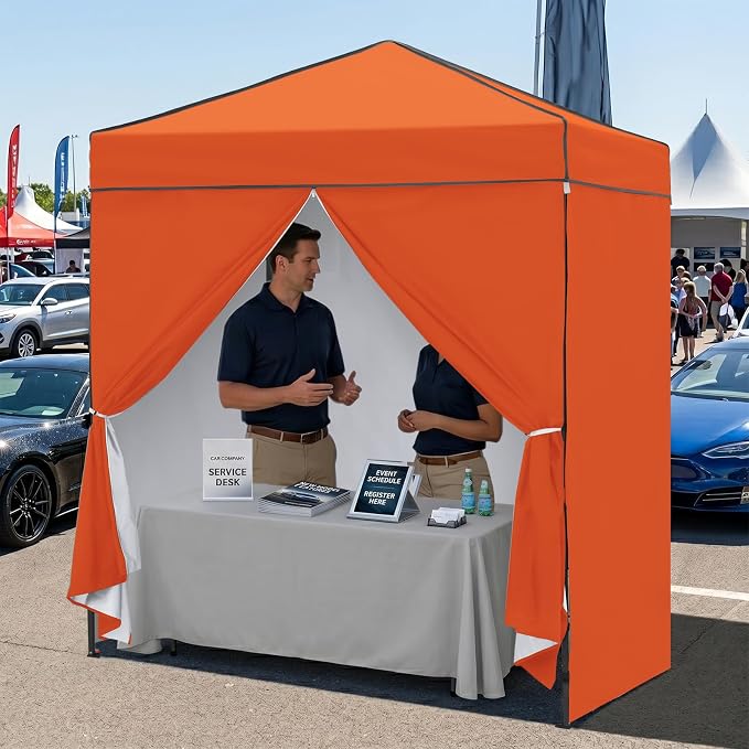 EAGLE PEAK 6x4 Instant Pop Up Canopy Tent with 4 Side Wall Panels, Straight Leg Sun Shelter, Portable Canopy with Carry Bag for Camping, Beach & Sports, Orange