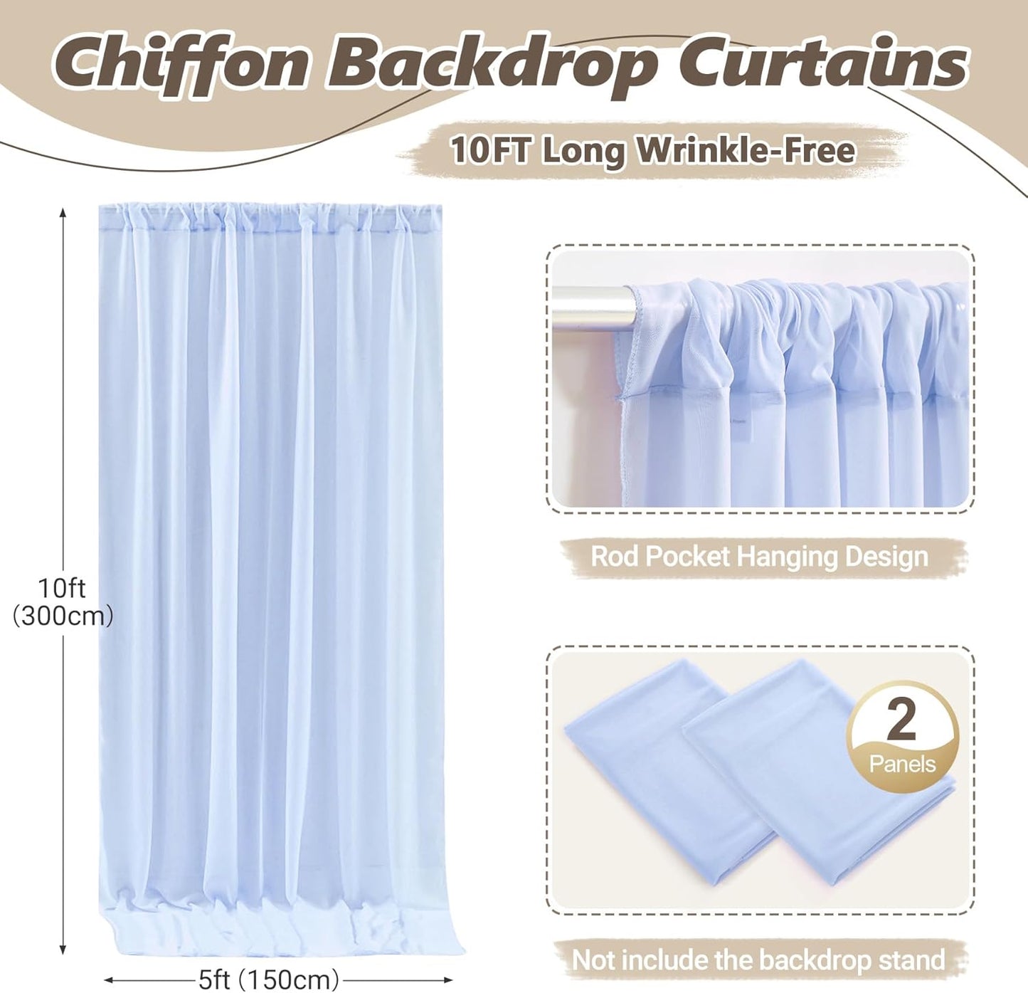 10ft x 10ft Baby Blue Backdrop Curtains, Wrinkle-Free Sheer Chiffon Fabric Photo Backdrop Draping Fabric for Wedding Arch Baby Shower Gender Reveal Photography Decorations