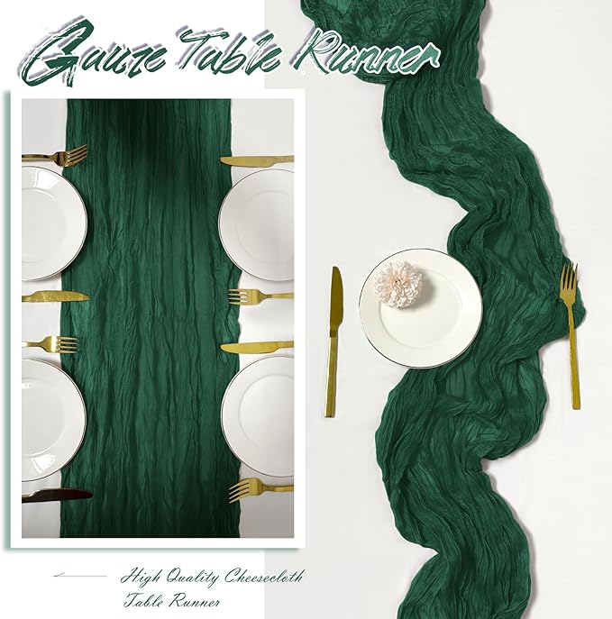 30 Pack Emerald Green Cheesecloth Table Runner 17 x 108 inch Cheese Cloth Table Runners 9ft Green Table Runner Rustic Romantic Sheer Gauze Runner for Wedding Party Baby Shower Table Decoration