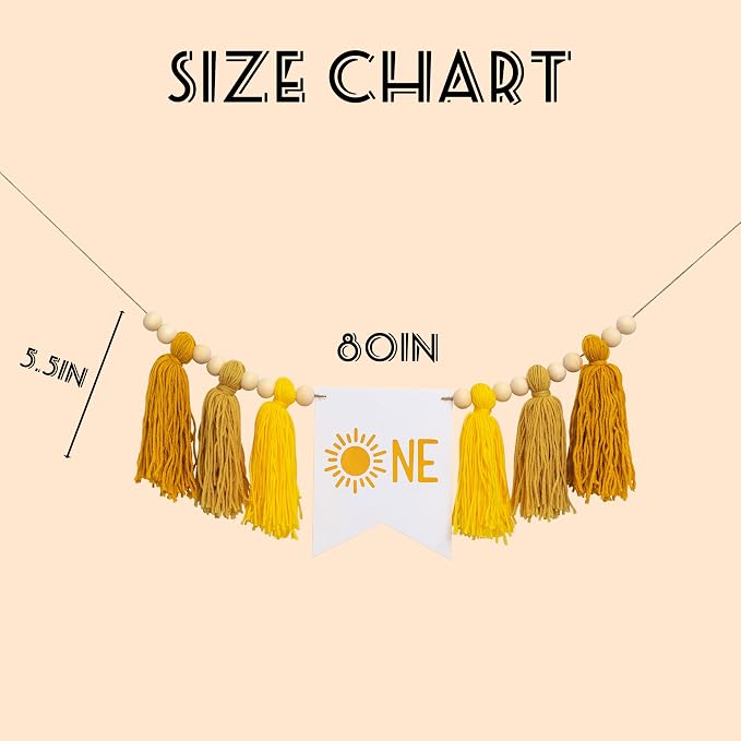 Gostman Sun One Tassel High Chair Banner | First Trip Around The Sun Birthday Party Decoration,Sun Sign First Birthday Party Supplies,Sunshine Highchair Banner