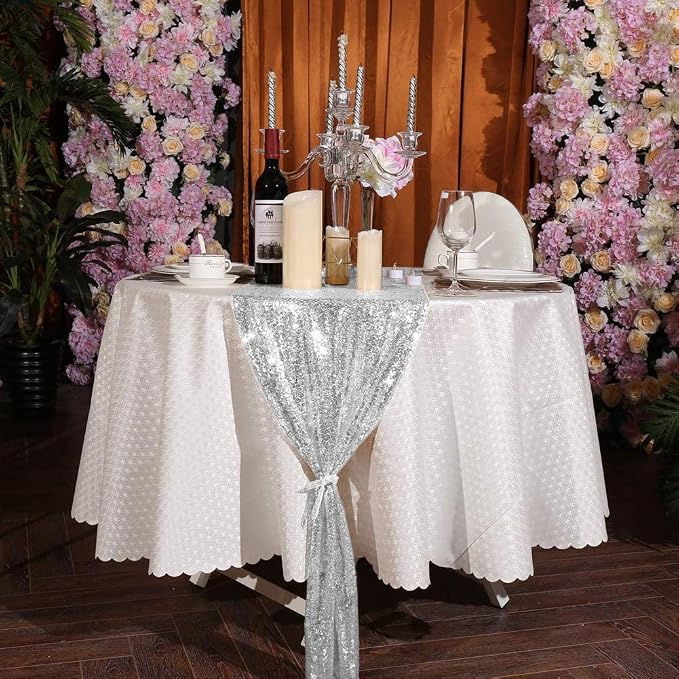 6 Pack Silver Sequin Table Runner 12x72 Inch, High Density Sparkly Glitter Table Runners for Wedding Reception, Birthday Party, Banquet, Baby Shower, Silver Metallic Shimmering Decor