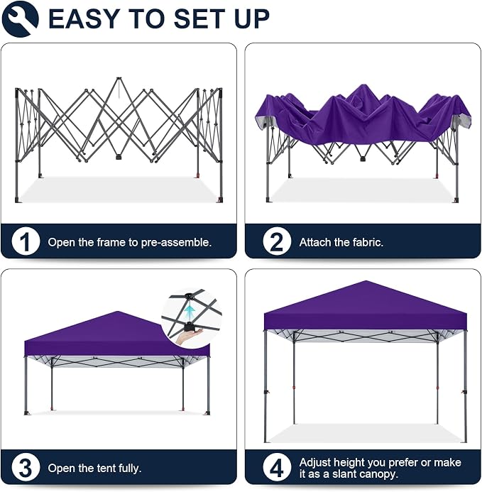 COOSHADE Durable Easy Pop Up Canopy Tent 10x10Ft, Purple