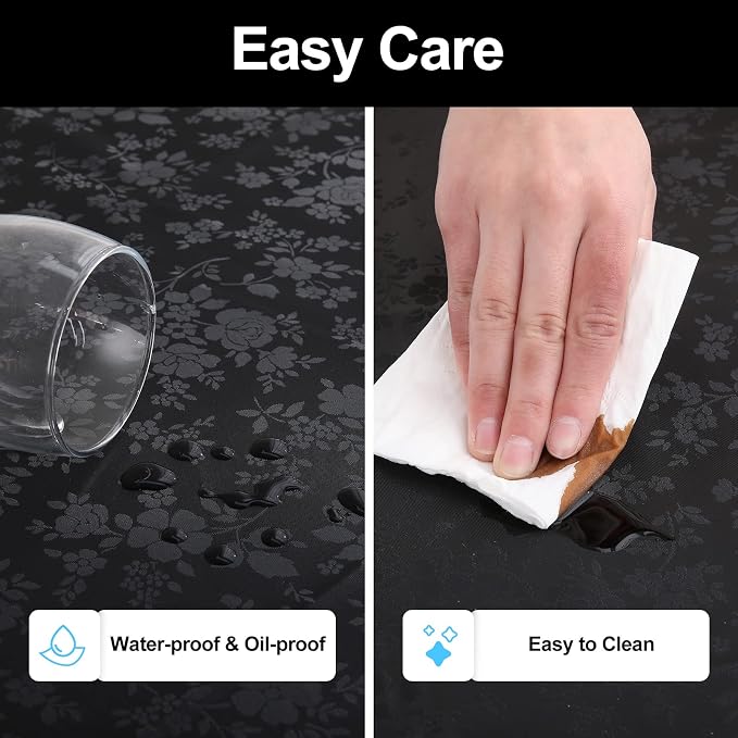 Smiry Round Table Cloth, Waterproof Heavy Duty Vinyl Tablecloths, Wipeable Washable Table Cover for Kitchen and Dining Room (Black, 70" x 70")