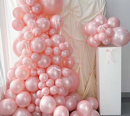 185 Double Stuffed Pearl Pink Balloon Arch Kit with Bows in Different Sizes 18" 12" 10" 5", Light Pink Balloons for Wedding Bridal Shower Birthday Baby Shower Bachelor Parties Decor