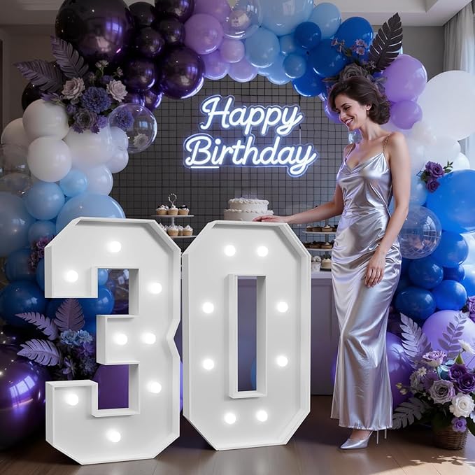 3FT Marquee Numbers 30 with Lights, Large Light Up Numbers Sign for 30th Birthday Party Decorations, Anniversary Celebration Backdrop Decor for Women and Men