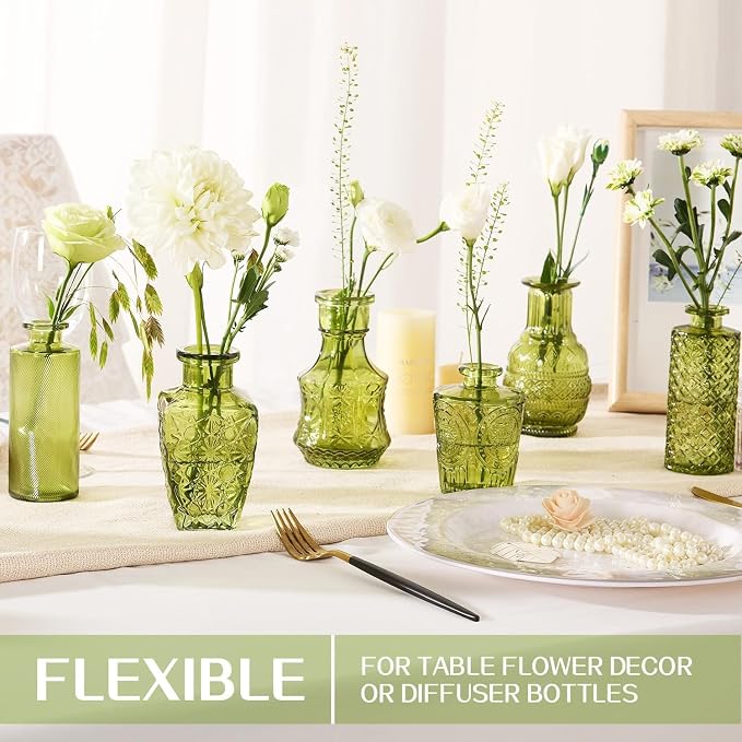 24PCS Mini Bud Vases As Wedding Centerpieces for Tables,Clear Bud Vases for Flowers,Small Flower Vases Suitable for Birthday Party,Anniversary,Wedding Reception,Baby Shower (Green, 24PCS)