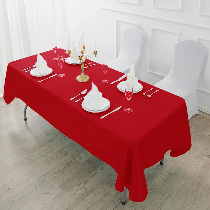 Fokitut 6 Pack Rectangle Tablecloth, 60x102 Inch, Stain Resistant and Wrinkle Polyester Table Cloth, Fabric Table Cover for Kitchen Dining, Wedding, Party, Holiday Dinner-Red