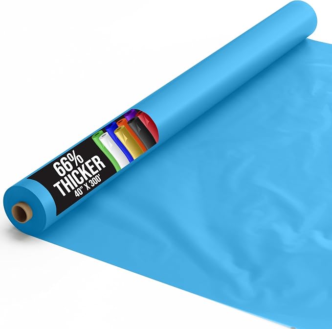 Party Solids 66% Thicker Premium Turquoise Plastic Table Cover Roll 40" X 300' Table Cloth Plastic Cover Roll Quality Thick Banquet Rolls Disposable Tablecloth Rolls Strong American Based Company