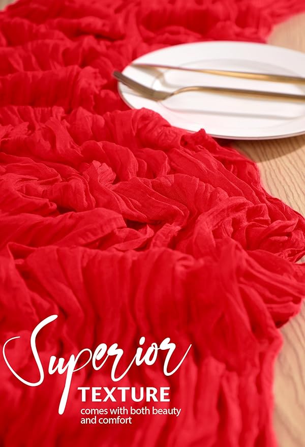 2 Pack Cheesecloth Table Runner 10FT Red Table Runner Boho Gauze Cheese Cloth Table Runners Long Rustic Sheer Table Decorations for Wedding Party Baby Bridal Shower Birthday Holiday Home