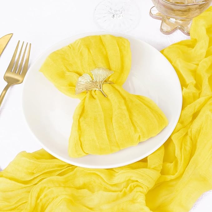 DeZerlor 20 Pack Lemon Yellow Cheesecloth Napkins Spring Cloth Napkins Set of 20 Yellow Dinner Napkins Bulk 21x21 Inches for Wedding Bridal Shower Baby Shower Parties