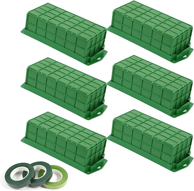 Vevitts 6 Pack Floral Foam Cage Flower Holder with Floral Foam for Fresh Flower Arrangement and Wedding Holiday Decorations, Rectangle 11.8 x 4.3 x 3.1 inches