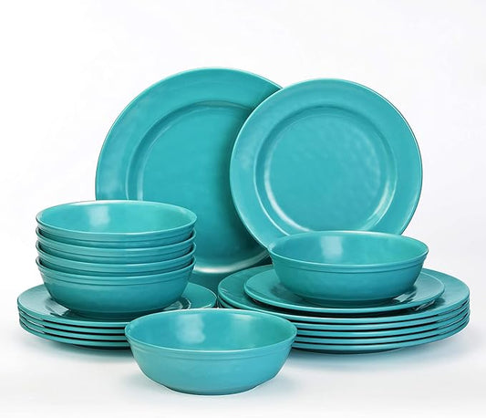 TP 18-Piece Dinnerware Set, Melamine Dishes Set with Bowls and Plates, Service for 6, Non-breakable Lightweight Dining Tableware, Teal