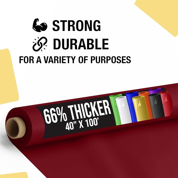 Party Solids 66% Thicker Premium Burgundy Plastic Table Cover Roll 40" X 100' Table Cloth Plastic Cover Roll Quality Thick Banquet Rolls Disposable Tablecloth Rolls Strong American Based Company