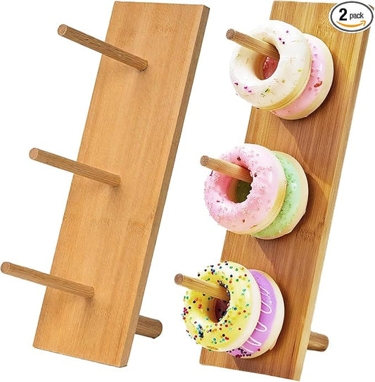 2 Sets of Donut Stands,Donut Wall Display Holder for Dessert Table,Bamboo Donuts Stand for Wedding, Birthday, Baby Shower Party Decor