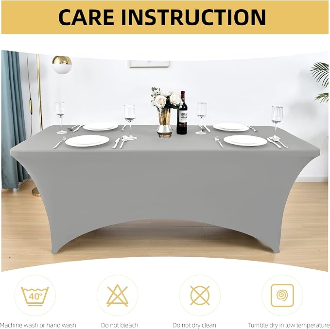 112 2-Pack 6ft Spandex Table Covers for Rectangle Standard Folding Tables - Wrinkle Resistant Stretch Tablecloths - Ultimate Fitted Table Protector for Parties, Banquet, and Wedding