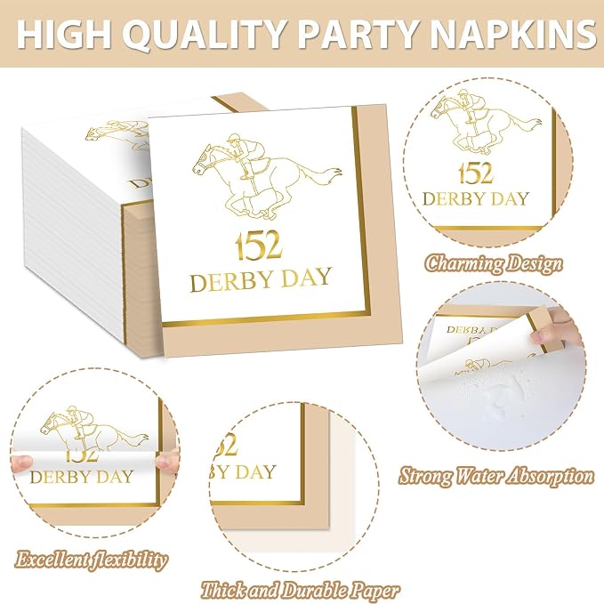 96Pcs Derby Day Party Supplies 152nd 2026 Paper Plates and Napkins Derby Day Horse Racing Tableware Disposable Dessert Dinnerware for Equestrian Enthusiasts 2026 Race Days Celebrations for 24 Guests