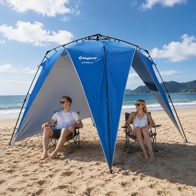 KingCamp Pop Up Canopy, Beach Tent for 6-8 Person 7.9' x 7.9' Outdoor Sun Shade with Detachable Sunshade for Camping, Beach, Garden & Backyard