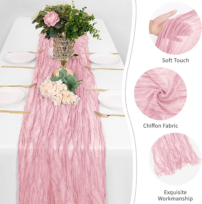 25 Pack Light Pink Cheesecloth Table Runner, 17 x 108 Inch, Gauze, Semi-Sheer, Classic Style, Polyester, Solid Pattern, Perfect for Weddings, Baby Showers, Banquets & More