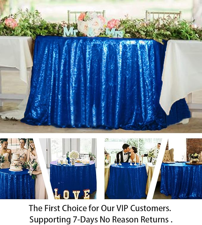 ShiDianYi Sequin Tablecloth Round 72'' Royal Blue Round Table Cloth Glitter Dessert Cake Tablecloth Sequin Table Cover Cloth for Baby Shower Linen Polyester Sequin Overlay for Banquet Birthday Parties