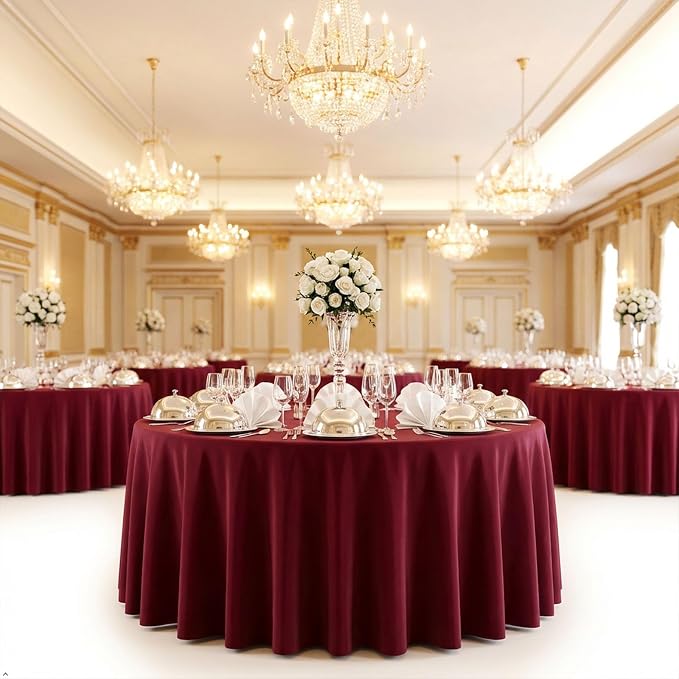 8 Pack Round Tablecloth 90 Inch Burgundy Tablecloth for Round Tables, Washable Polyester Table Cloth Stain and Wrinkle Resistant Decorative Table Cover for Wedding Party Dining Banquet