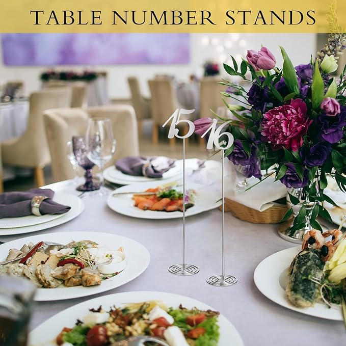 Therwen 20 Pcs Metal Table Numbers 1-20 Table Numbers for Wedding Reception 12 Inch Stainless Steel Party Desk Figure with Sturdy Holder Base for Banquet Wedding Party Event Catering(Silver)