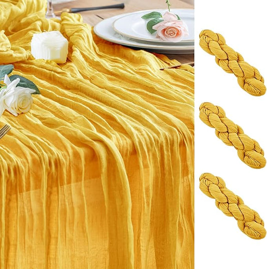 Wokceer Cheesecloth Table Runner 3Pack 10FT Gold Christmas Gauze Cheese Cloth Table Runner for Party Easter Rustic Sheer Table Runners for Baby Bridal Shower Wedding Table Decor