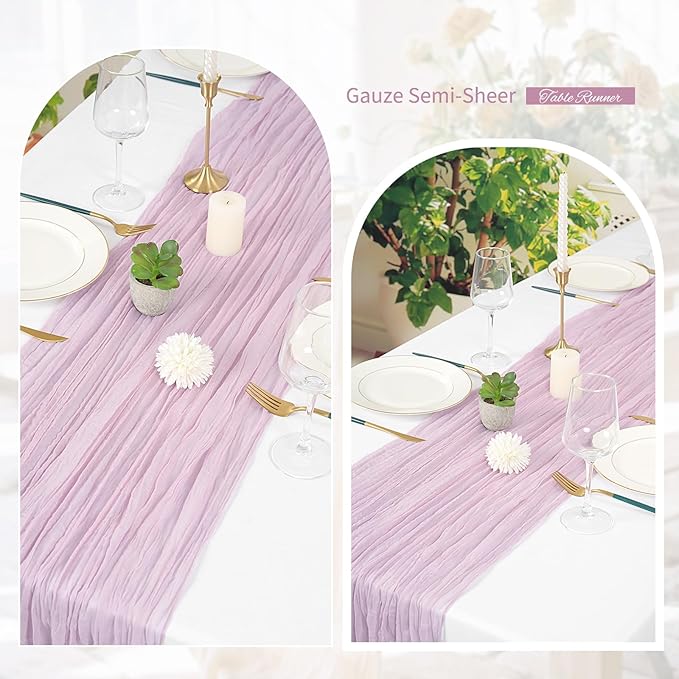 6 Pack Purple Pink Cheesecloth Table Runner Gauze - 10FT Long Semi-Sheer Boho Rustic Wedding Decor for Arch Draping Bridal Shower Holiday Party
