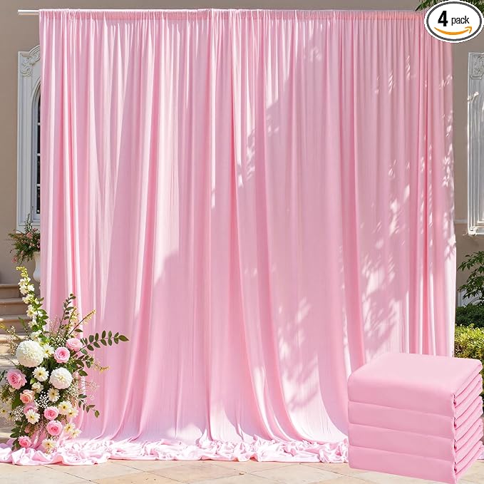 20ft x 10ft Wrinkle Free Pink Backdrop Curtain for Parties, 4 Panels 5×10ft Silky Polyester Light Pink Photo Backdrop Drapes Back Drop Cloth for Girl Party Birthday Gender Reveal Wedding Photography