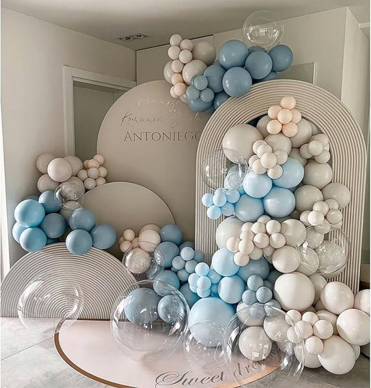 Dusty Blue Balloon Garland Kit–Double-Stuffed Dusty Blue, Pastel Blue, Sand White Balloons for Baby Showers, Weddings, and Birthday Party Decorations