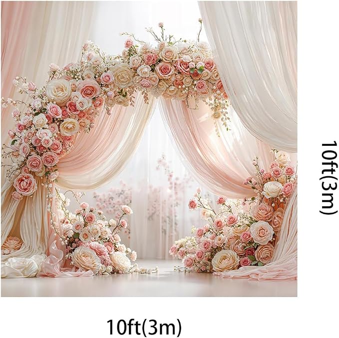 Kate Wedding Backdrop Pink Floral Arch Photography Background 10x10ft Blush Pink and Ivory Curtain with Roses Flower Decor Backdrop for Bridal Shower Photo Booth Props Backdrop
