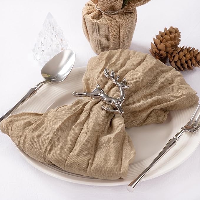 MLMC 10 Pack Nude Cheesecloth Napkins Bulk Washable Cloth Napkins Set of 10 21"x21" Rustic Boho Brown Gauze Dinner Table Napkins for Wedding Bridal Shower Family Gathering Decor