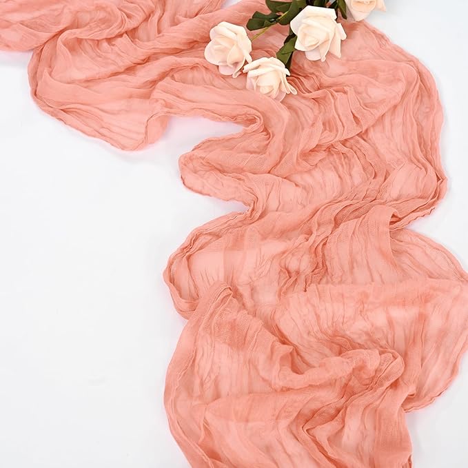 20 Pack Coral Table Runner 10Ft Cheesecloth Table Runner Boho Gauze Table Runners Romantic Long Sheer Fabric Cheese Cloth Table Runners for Wedding Party Bridal Shower