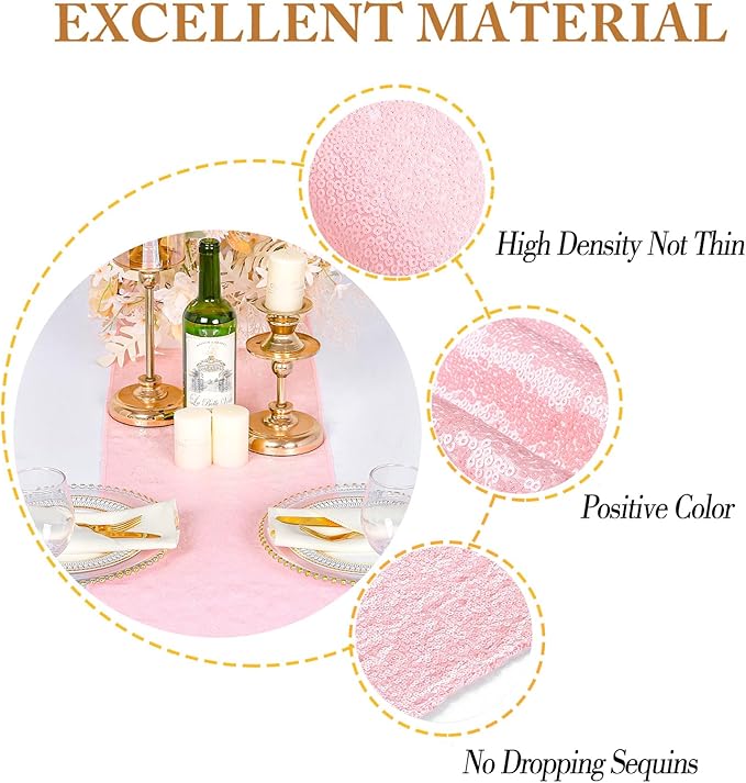 ShinyBeauty Light Pink Table Runner 108 Inches Long, Sequin Table Runners 10 Pack of 12 X108 Baby Pink Runners for Tables,Glitter Table Linen for Party,Outdoor,Dining Decor
