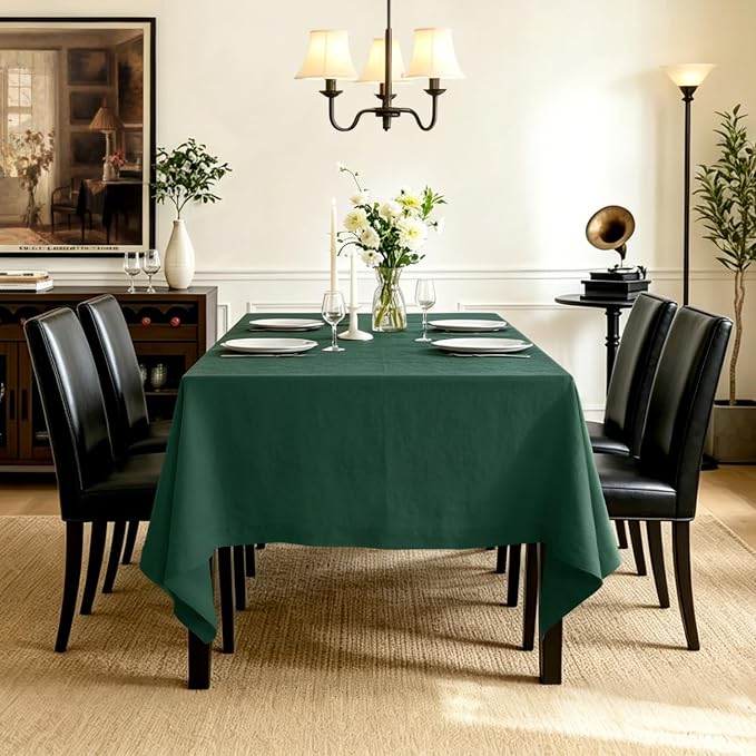 Linen World Linen Tablecloth,100% French Linen Green Tablecloth 90" x 60" Inch,Washable Rectangular Tablecloth for Dining,Outdoor,Weddings and Restaurants,Decorative Thanksgiving Christmas