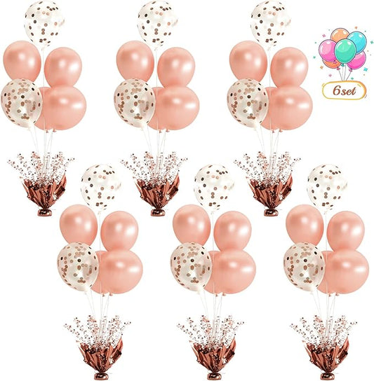6 Set Rose Gold Christmas Table Balloons Foil Spray Table Centerpiece with Rose Gold and Confetti Balloons Stand Kit for Birthday Party Baby Shower Wedding Bridal Shower Prom Cake Table Decorations