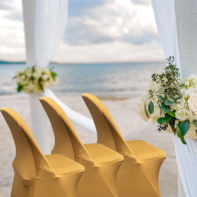 HAINARverS Stretch Spandex Folding Chair Covers 30PCS Universal Fitted Chair Cover Protector for Wedding,Party, Banquet, Holidays, Celebration, Decoration (Gold, 30 PCS)