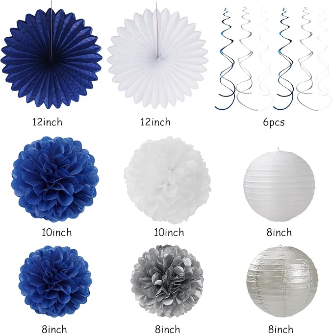 Navy-Blue White Silver Graduation Party-Decorations Garland - 31pcs Congrats Grad Class 2026 Banner,Hat Hanging Streamers,College High School Congratulations Master Classroom Backdrop Decor Burgleda