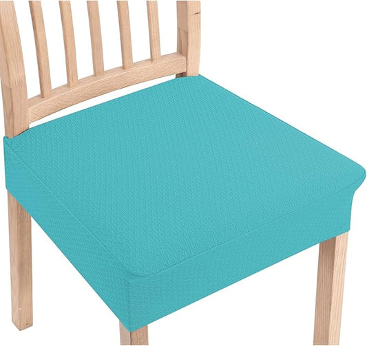 Smiry Stretch Jacquard Seat Covers for Dining Room Chairs Set of 4, Removable Washable Chair Seat Protector Slipcovers, No Rear Covers, Aqua
