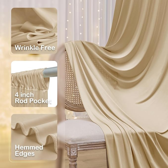 30ftx10ft Champagne Backdrop Curtains for Parties, Wrinkle Free Photo Curtains Backdrop Drapes 6 Panels Back Drop Cloth Drapery for Wedding Birthday Photography Background